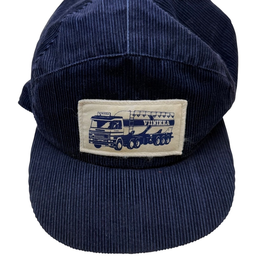 Lansilakki Ky Navy Blue Corduroy 5 Panel Hat Viinikka Trucking Patch Finland - Picture 8 of 9